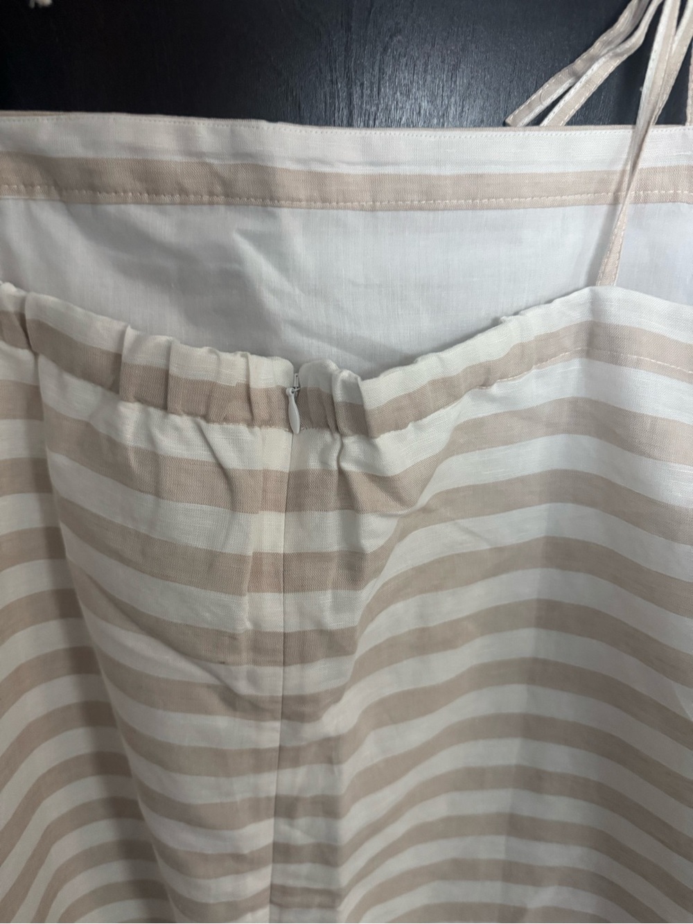 NWT Striped Beige & White Spaghetti Strap Dress with Pom Trim - Picture 5 of 6